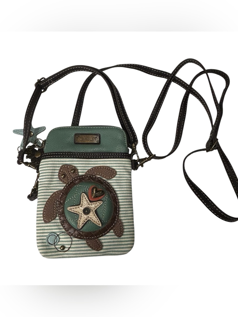 Chala Sea Turtle Crossbody Cell Phone Bag Teal Striped Starfish Purse
